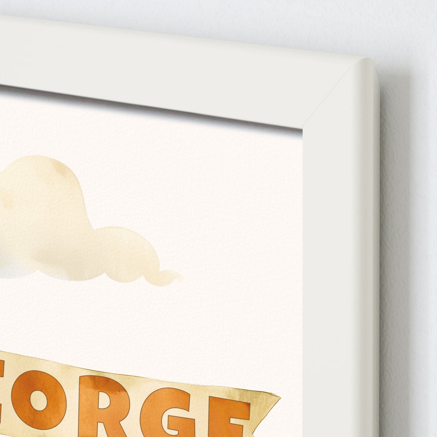 Close up detail of personalised framed children's name print of a vintage airplane