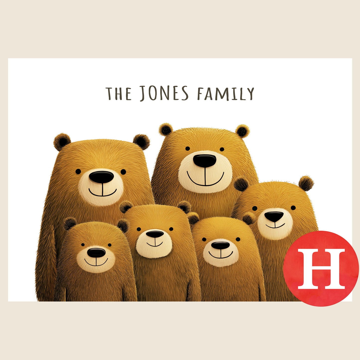 Illustration of four bear cubs with two parent bears