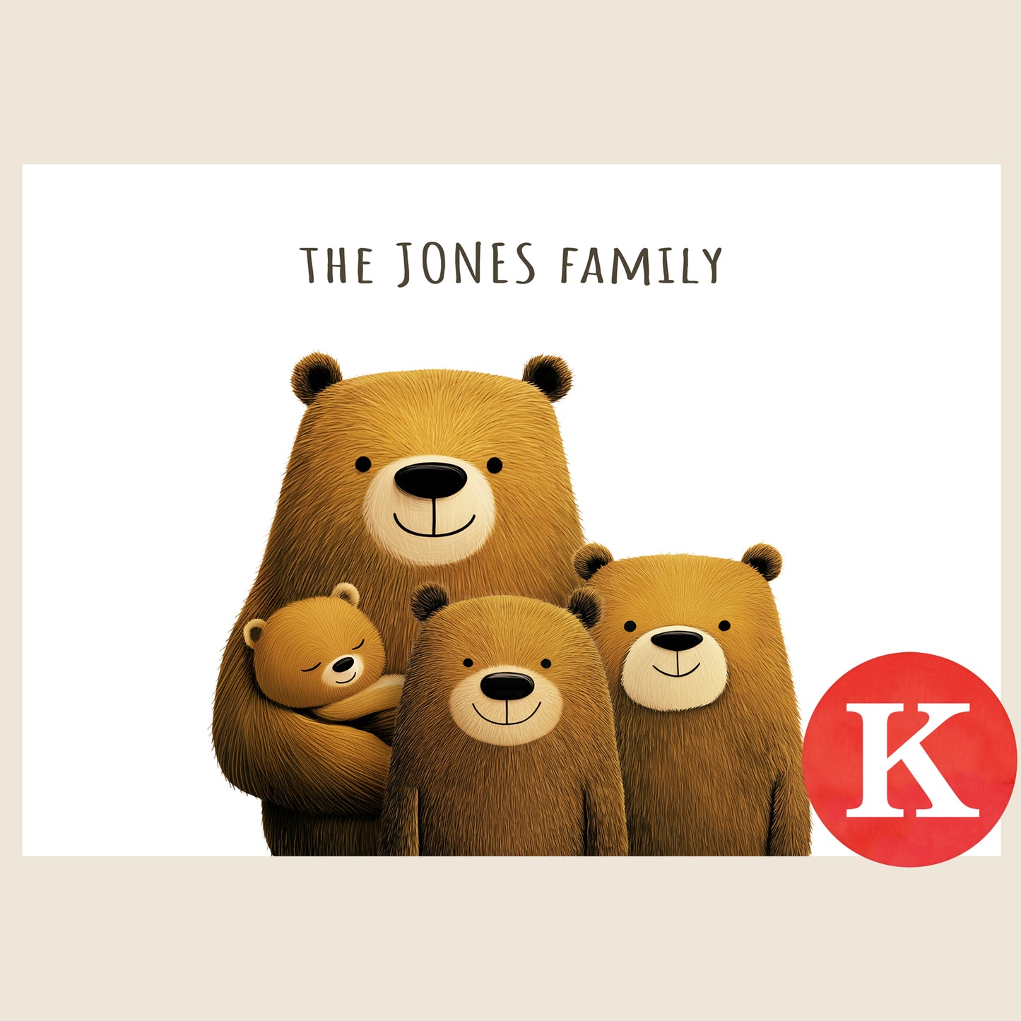 Illustration of two bear cubs and a baby with one parent bear