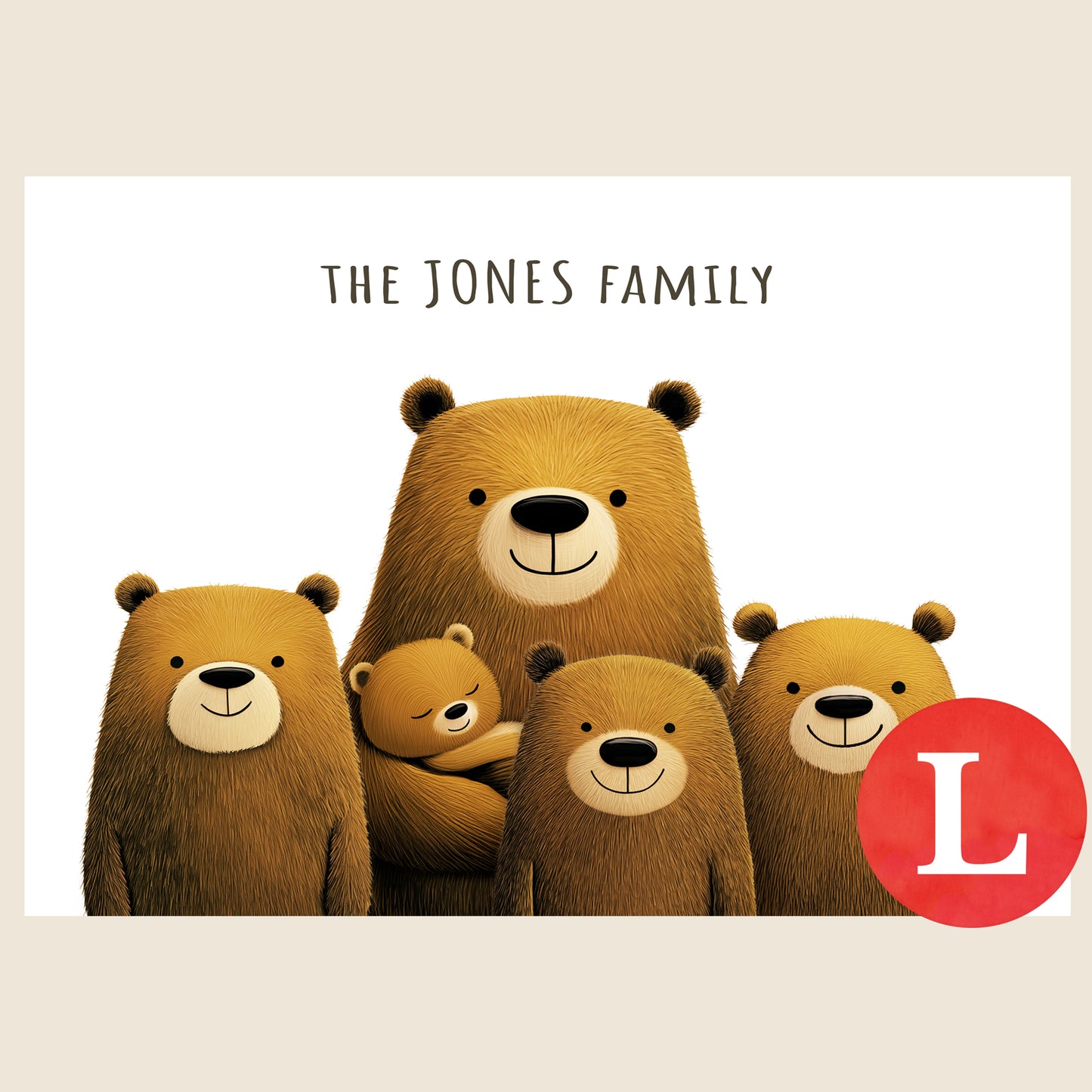 Illustration of three bear cubs and baby with one parent bear