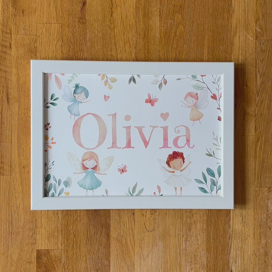 Video of Personalised Framed Children's Name Print in a Fairy Theme